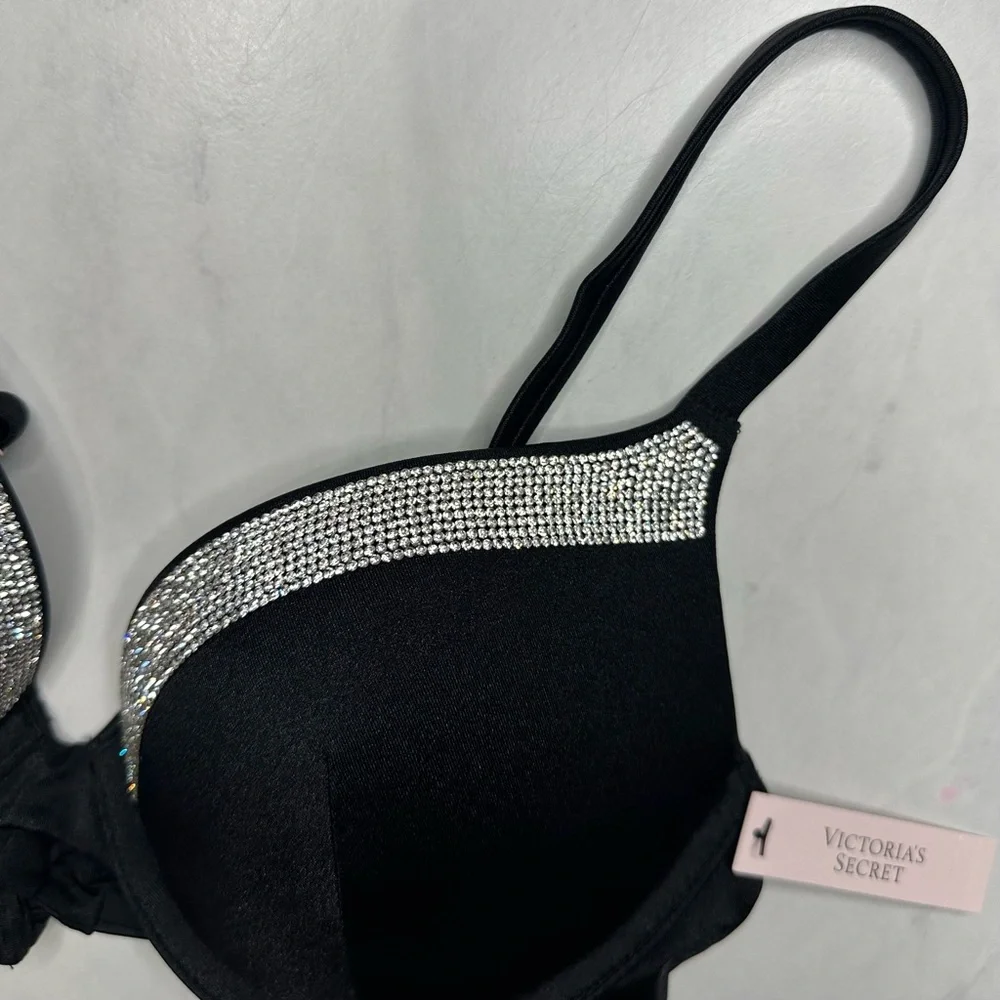 VS Very Sexy Shine Trim Push-Up Bikini Top Black 32C - Picture 5 of 9